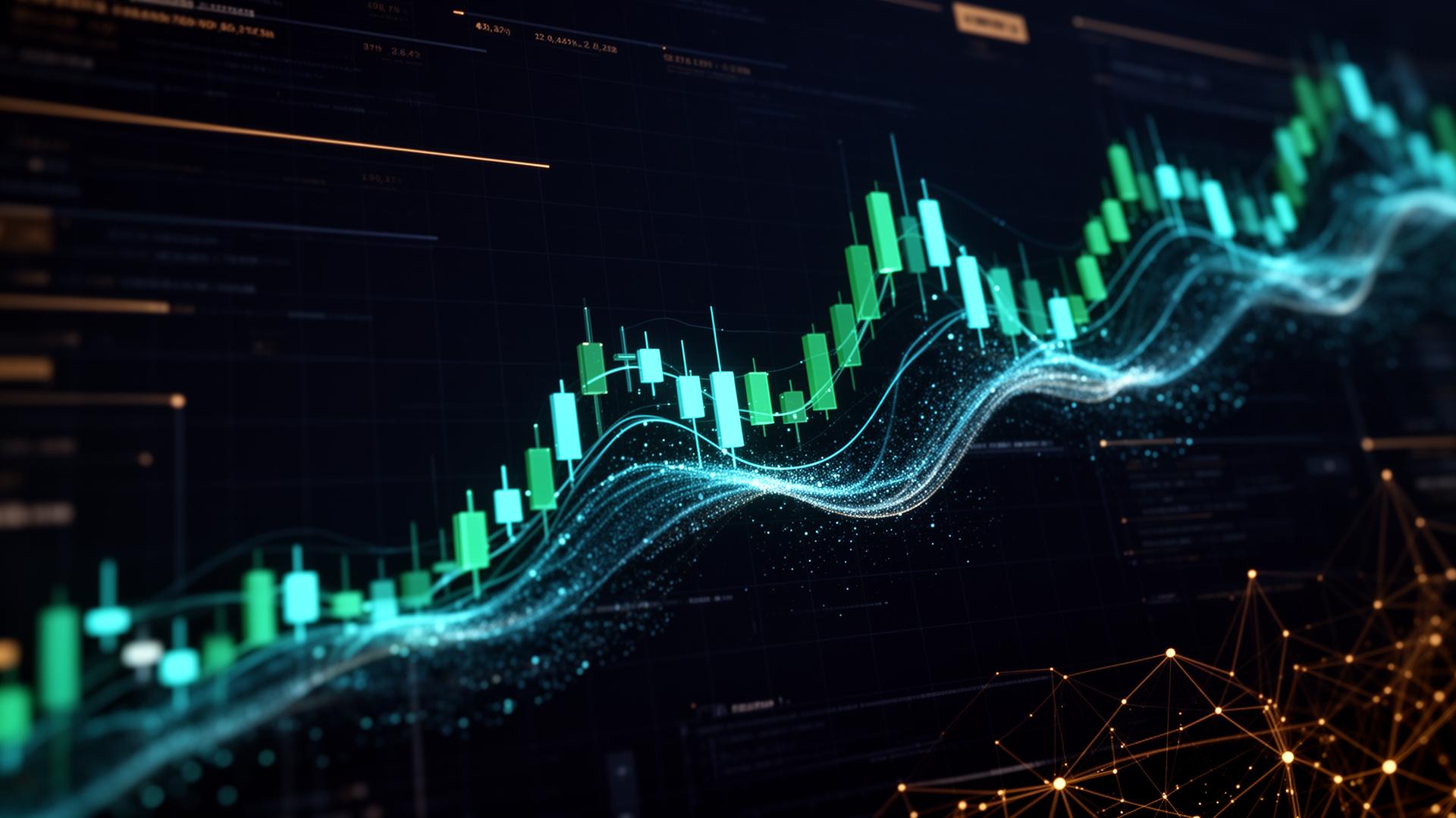 AI quantitative commodity trading visualization with candlestick streams